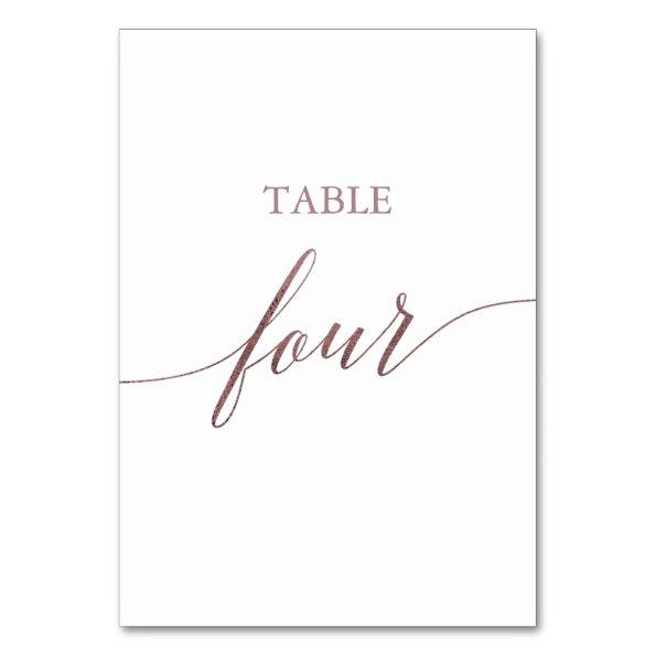 Elegant Rose Gold Calligraphy Table Four Table Number