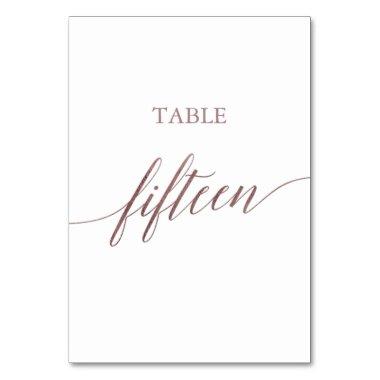 Elegant Rose Gold Calligraphy Table Number Fifteen