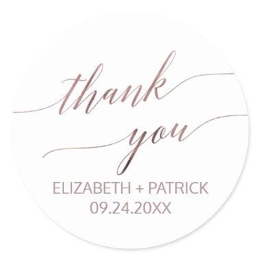 Elegant Rose Gold Calligraphy Thank You Favor Classic Round Sticker