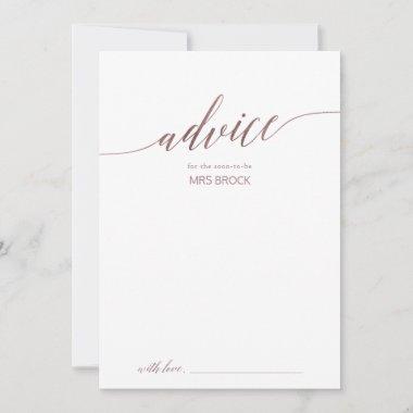 Elegant Rose Gold Calligraphy Wedding Advice Card