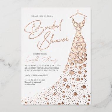 Elegant Rose Gold Foil dress modern Bridal shower Foil Invitations