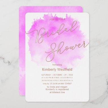 Elegant Rose Gold Foil purple chic Bridal Shower Foil Invitations