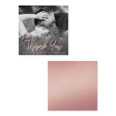 Elegant Rose Gold Foil Script Photo Thank You Enclosure