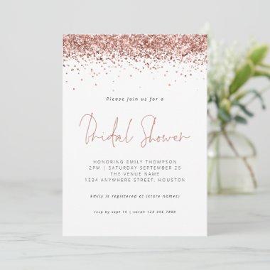 Elegant Rose Gold Glitter Bridal Shower White Invitations