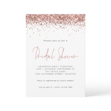 Elegant Rose Gold Glitter Bridal Shower White Invitations