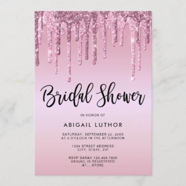 Elegant rose gold glitter drips bridal shower Invitations