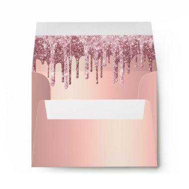 Elegant rose gold glitter drips envelope