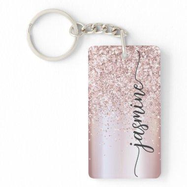Elegant Rose Gold Glitter Monogram Name Script Ke Keychain