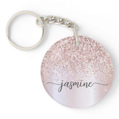 Elegant Rose Gold Glitter Monogram Name Script   Keychain