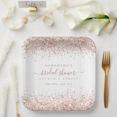 Elegant Rose Gold Glitter Name Date  Paper Plates