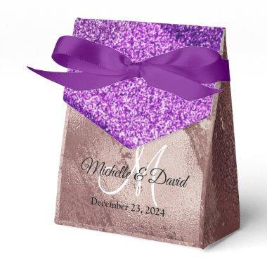 Elegant Rose Gold Glitter Ombre Monogram Name Favor Boxes