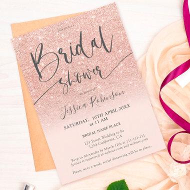Elegant rose gold glitter script bridal shower Invitations
