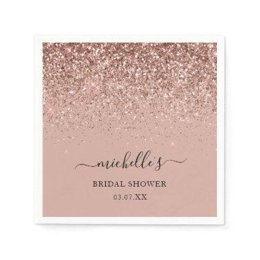 Elegant Rose Gold Glitter Sparkle Black Name Napkins