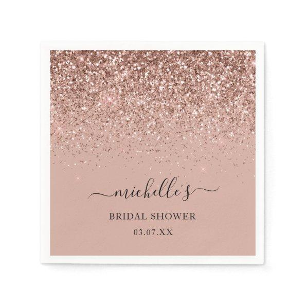 Elegant Rose Gold Glitter Sparkle Black Name Napkins