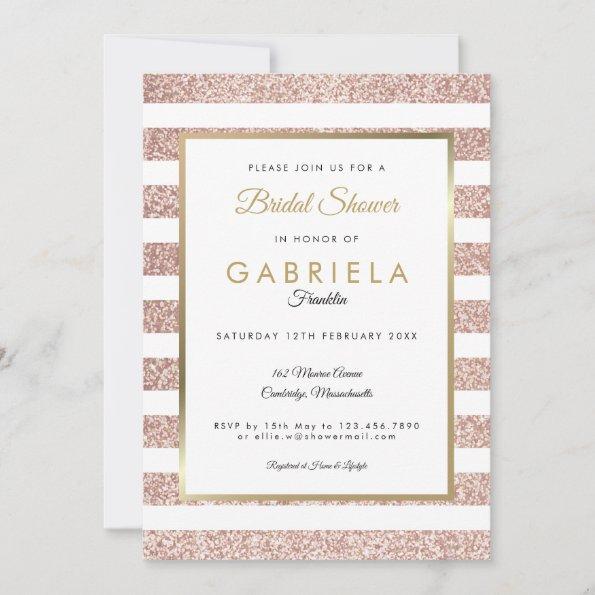 Elegant Rose Gold Glitter Stripe Bridal Shower Invitations