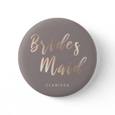 Elegant rose gold & grey bridesmaid button