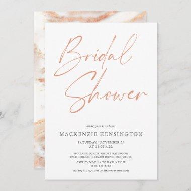 Elegant Rose Gold Marble Stylish Bridal Shower Invitations