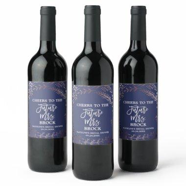 Elegant Rose Gold & Navy Future Mrs  Wine Label