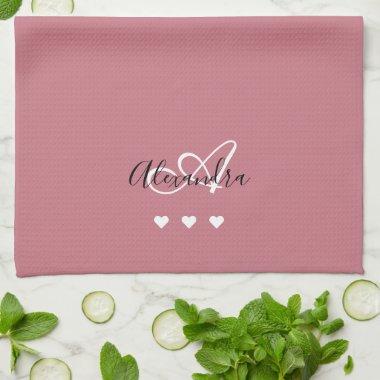 Elegant Rose Gold Script Name Monogram Girly Kitchen Towel