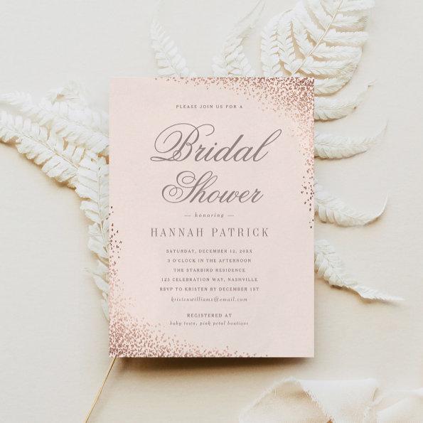Elegant Rose Gold Shimmer Pink Bridal Shower Invitations