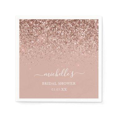 Elegant Rose Gold Sparkle Glitter Name Script Napkins