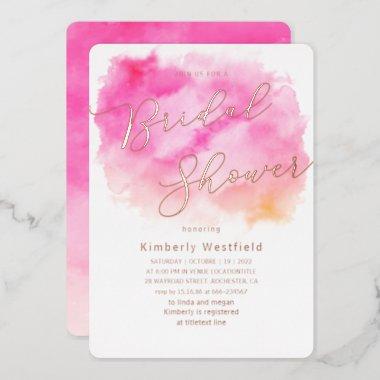 Elegant Rose Gold Watercolor Pink Bridal Shower Foil Invitations