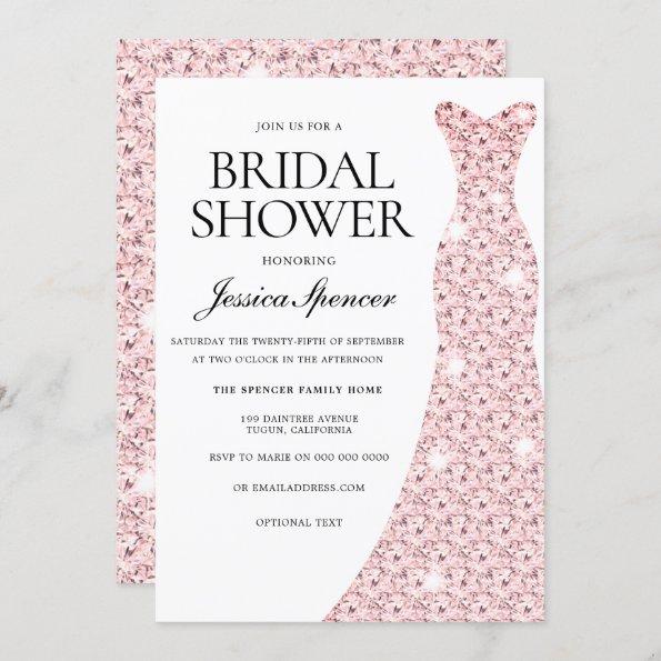 Elegant Rose Gold Wedding Dress Bridal Shower Invitations