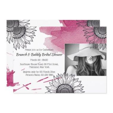 Elegant rose pink gray DIY photo sunflower party Invitations