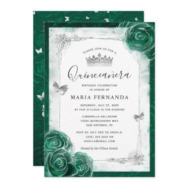 Elegant Rose Silver Green Quinceanera