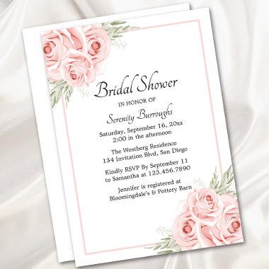 Elegant Rose Watercolor Pink Floral Bridal Shower Invitations