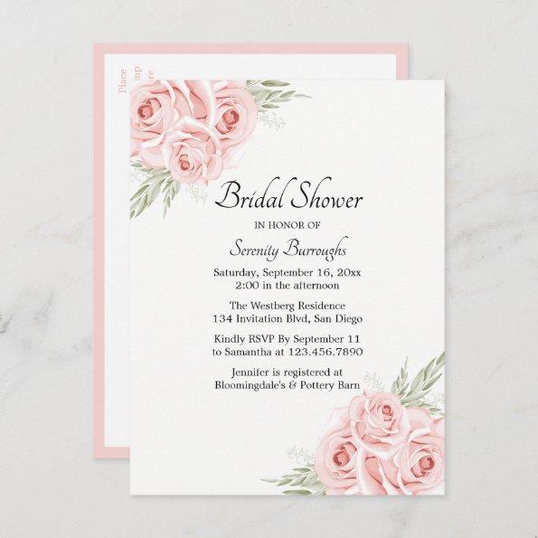 Elegant Rose Watercolor Pink Floral Bridal Shower Invitation PostInvitations