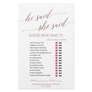 Elegant RoseGold Calligraphy He Said She Said Game