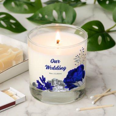 elegant royal blue & silver flowers scented candle