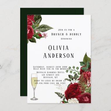 Elegant Ruby Red Peonies Brunch and Bubbly Invitations