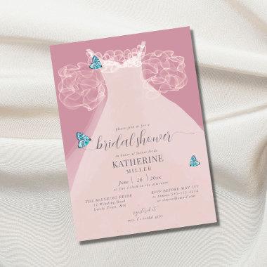 Elegant Ruffle Dress Blue Butterfly Bridal Shower Invitations