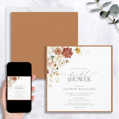 Elegant Rust Burnt Orange Floral Bridal Shower Invitations
