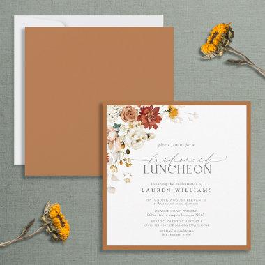 Elegant Rust Orange Floral Bridal Luncheon Invitations