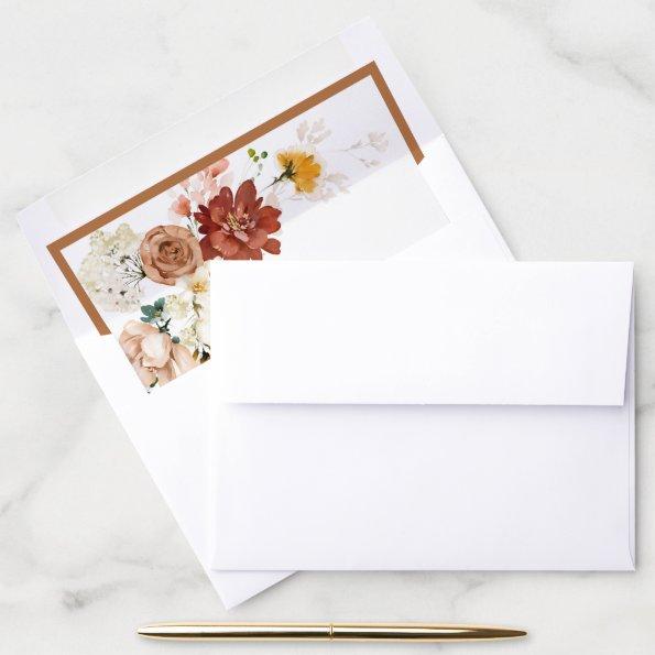 Elegant Rust Orange Floral  Envelope Liner