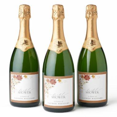 Elegant Rust Orange Floral Bridal Shower Sparkling Wine Label