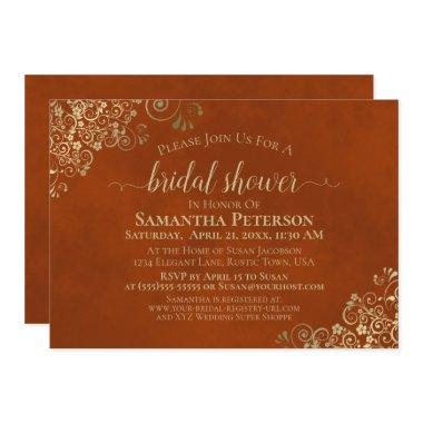 Elegant Rust Orange & Gold Lace Bridal Shower Invitations