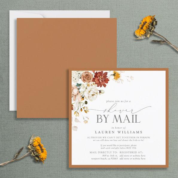 Elegant Rust Orange Watercolor Bridal Shower Mail Invitations