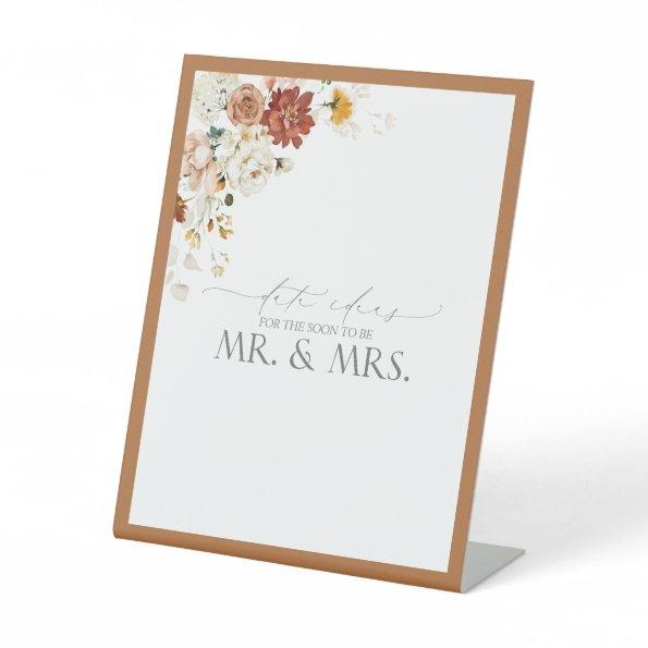 Elegant Rust Orange Watercolor Floral Date Ideas Pedestal Sign