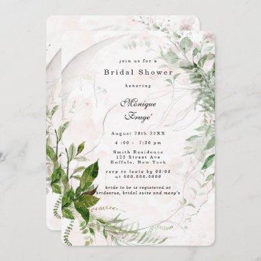 Elegant Rustic Eucalyptus Pink Bridal Shower Invit Invitations