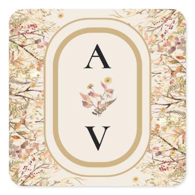 Elegant Rustic Fall Beige Wedding Monogram Square Sticker