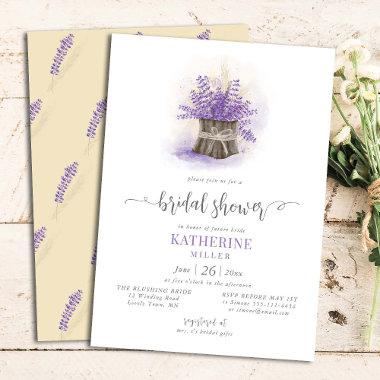 Elegant Rustic Lavender Wheat Floral Bridal Shower Invitations