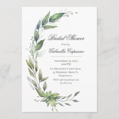Elegant Rustic Leaves Greenery Bridal Shower Invitations