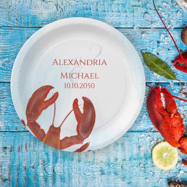 Elegant Rustic Modern Watercolor Lobster Party Paper Plates
