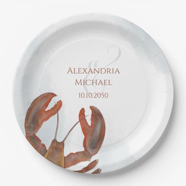 Elegant Rustic Modern Watercolor Lobster Party Paper Plates