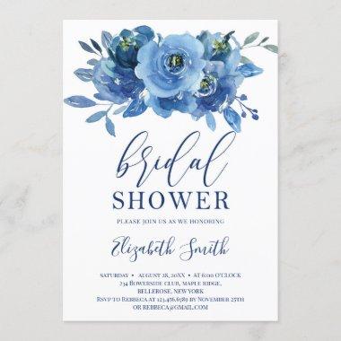 Elegant rustic navy callygraphy bridal shower Invitations