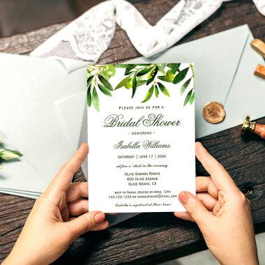 Elegant Rustic Olive Boho Summer Bridal Shower Invitations